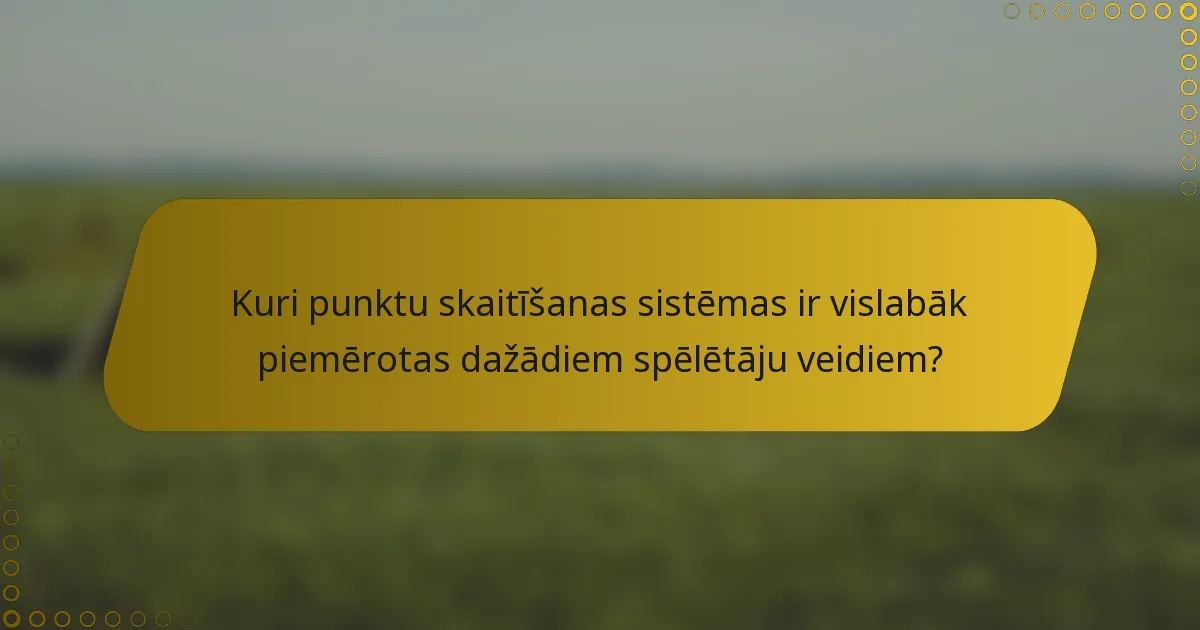 Kuri punktu skaitīšanas sistēmas ir vislabāk piemērotas dažādiem spēlētāju veidiem?